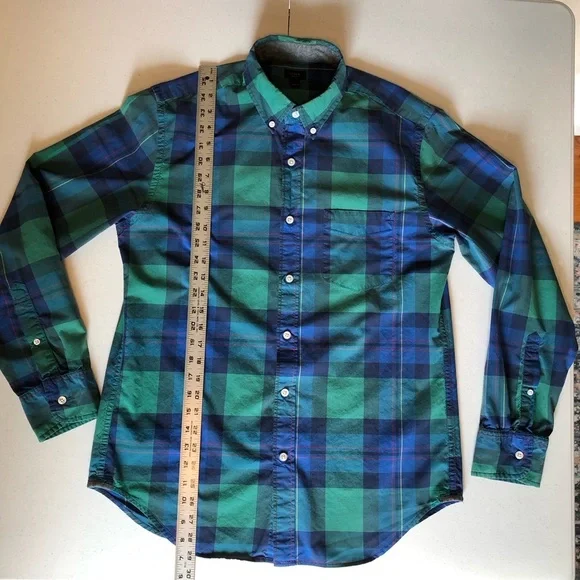 J Crew Tartan Men's Blue and Green Plaid Shirt Size M - Picture 4 of 5